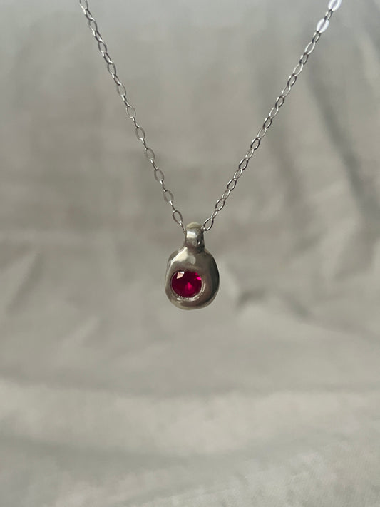 Synthetic Ruby Pebble Necklace