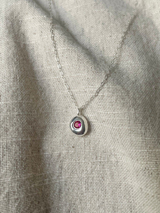 Synthetic Ruby Pebble Necklace