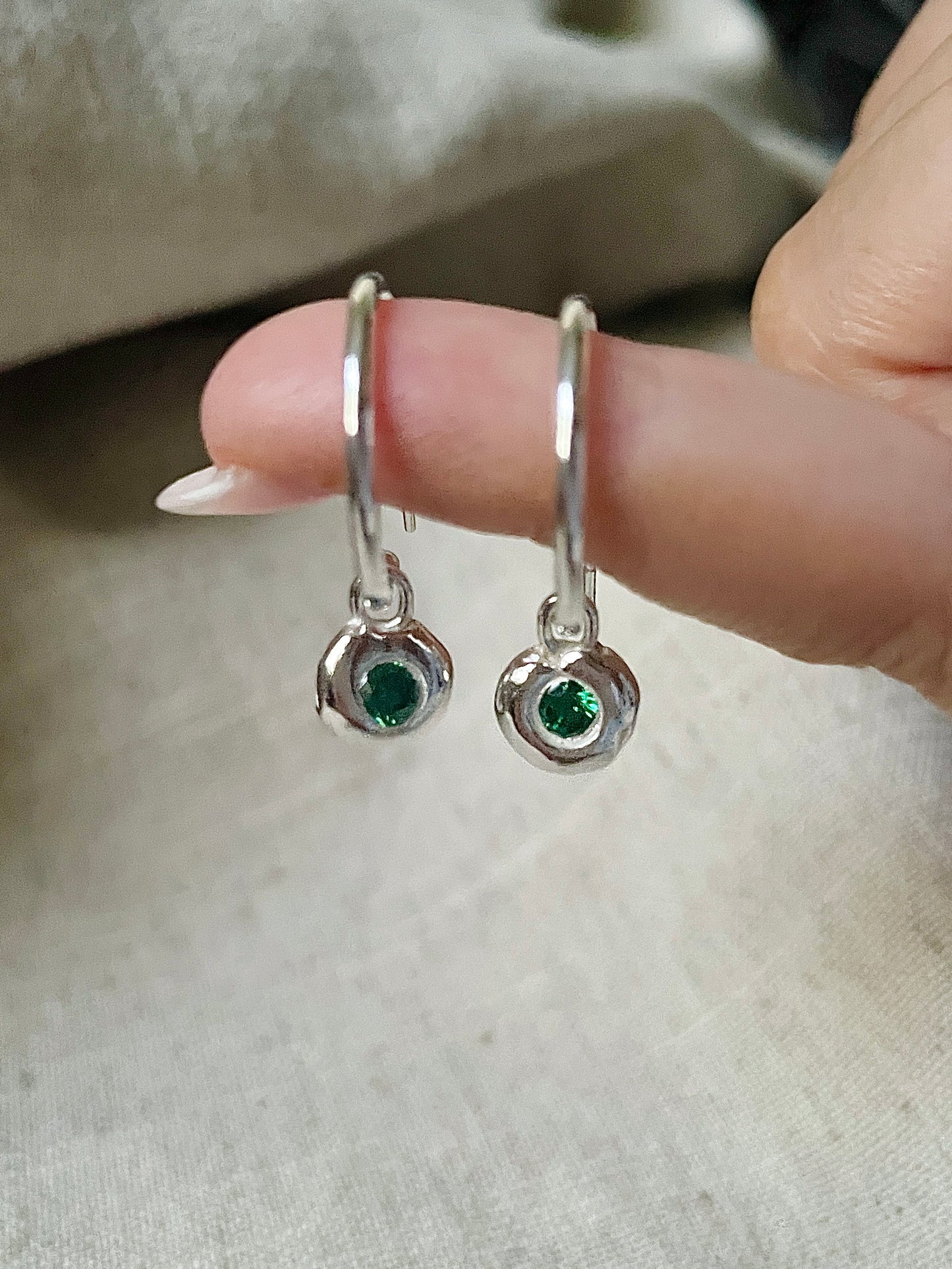 Green Zirconia Pebble Earrings